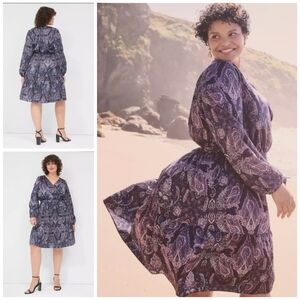 Lane Bryant Navy Paisley Midi Dress size 22 NWT Holiday Party Dress Long Sleeves
